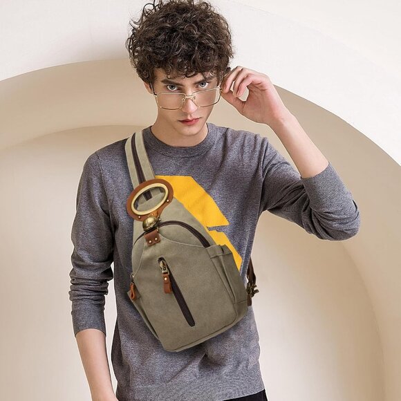 Retro Canvas Sling Bag - Convertible Crossbody Backpack for Outdoor Adventures - Picture 2 of 9